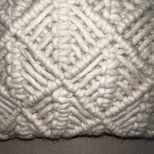Handwoven Macrame Boho Throw Pillow Cover Cream Wool/Cotton Back 20" Square Zip